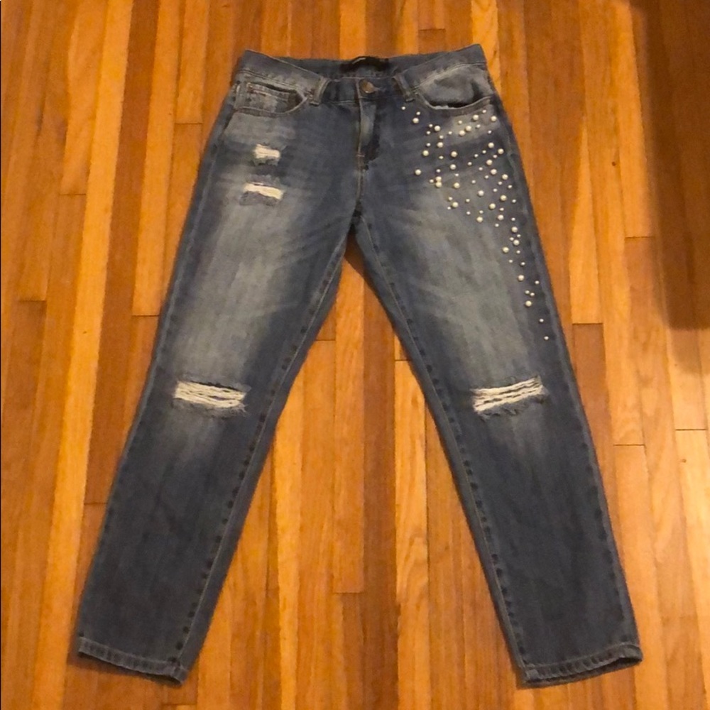 Harper jeans with studded pearls on the side